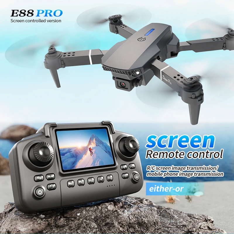 プロフェッショナルE88 PROドローン、スクリーン付き8K - Rc Hobby Helicopter のレビューと価格